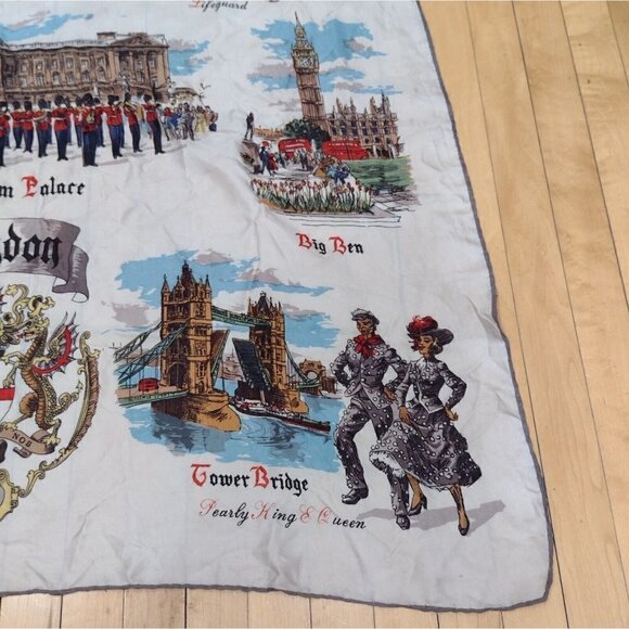 Vintage London Arms Of The City Scarf Buckingham Palace Parliament Big Ben - Picture 3 of 10